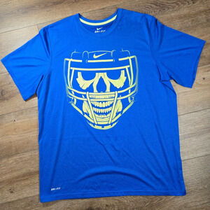 Nike Dri Fit Skull Football Helmet Shirt XL Blue Neon Yellow Training Tee
